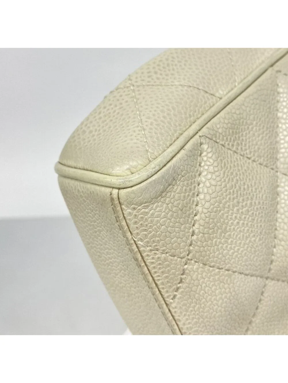 Chanel Handbag Quilted Caviar Leather White Gold